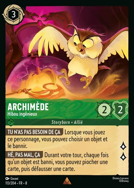 Archimède - Hibou ingénieux, carte Disney Lorcana CH8-113 — extension Le Règne de Jafar