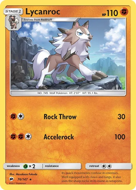 Lycanroc, Pokémon card BUS 76 — Burning Shadows set