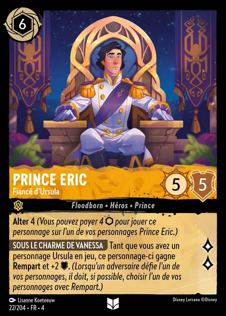 Prince Eric - Fiancé d'Ursula, carte Disney Lorcana CH4-022 — extension Le Retour d'Ursula