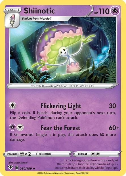Shiinotic, Pokémon card DAA 80 — Darkness Ablaze set