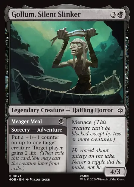 Gollum, Silent Slinker // Meager Meal, Magic card HOB 71 — The Hobbit set
