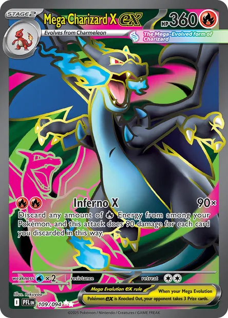 Mega Charizard X ex, Pokémon card PFL 109 — Phantasmal Flames set