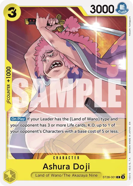 Ashura Doji, One Piece card ST28-001 — GREEN/YELLOW Yamato set
