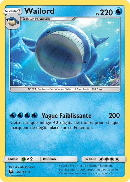 Wailord, carte Pokémon CES 40 — extension Tempête Céleste