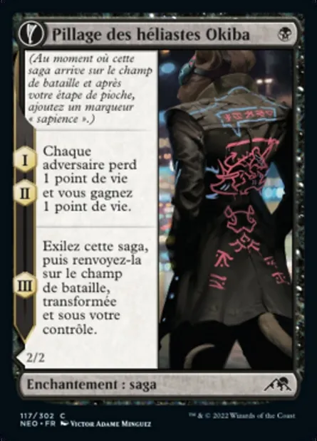 Pillage des héliastes Okiba // Capitaine de route nezumi, carte Magic NEO 117 — extension Kamigawa: La Dynastie Néon