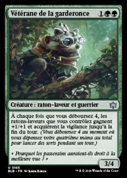 Vétérane de la garderonce, carte Magic BLB 165 — extension Bloomburrow