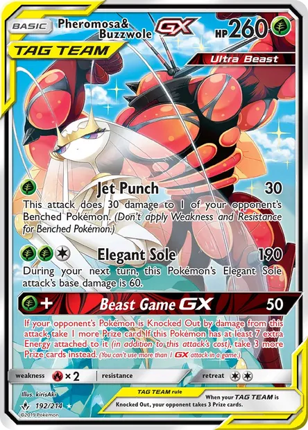 Pheromosa & Buzzwole GX, Pokémon card UNB 192 — Unbroken Bonds set