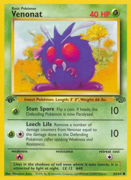 Venonat, Pokémon card JU 63 — Jungle set