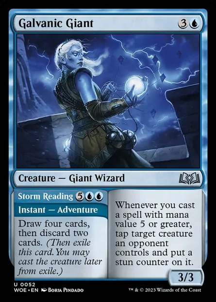 Galvanic Giant // Storm Reading, Magic card WOE 52 — Wilds of Eldraine set