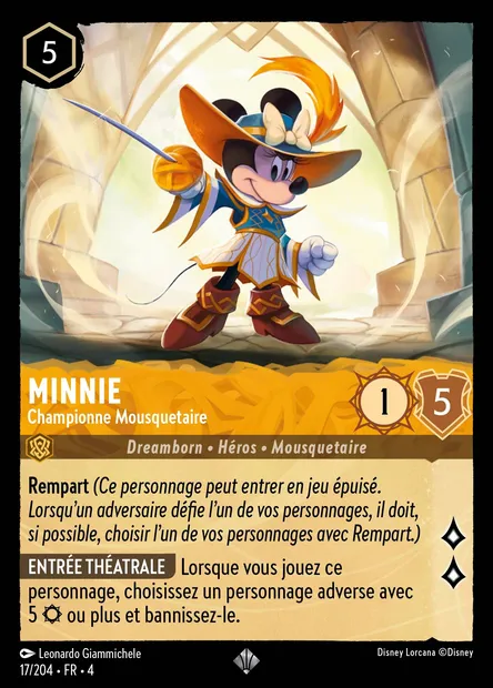 Minnie - Championne Mousquetaire, carte Disney Lorcana CH4-017 — extension Le Retour d'Ursula