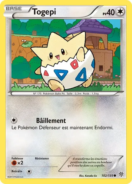 Togepi, carte Pokémon PLS 102 — extension Tempète Plasma