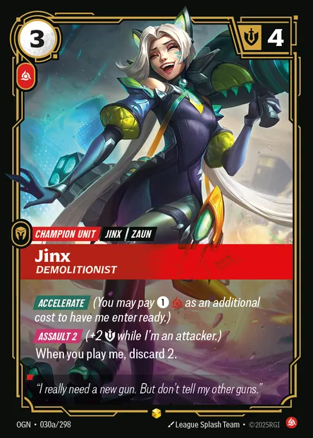 Jinx, Riftbound card OGN 030a — Origins set