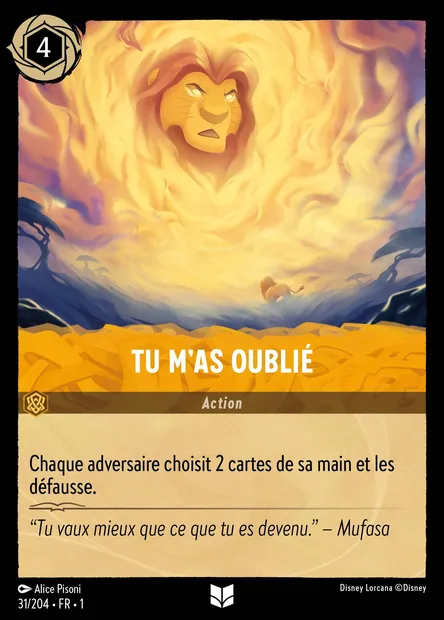 Tu m'as oublié, carte Disney Lorcana CH1-031 — extension Premier Chapitre