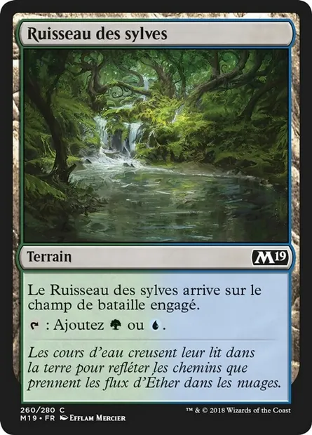 Ruisseau des sylves, carte Magic M19 260 — extension Core Set 2019