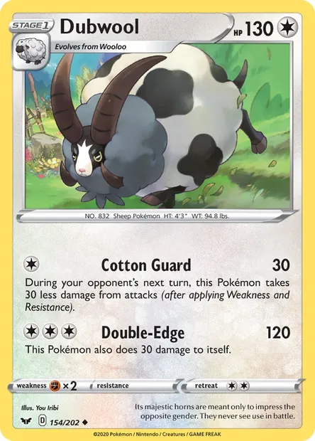 Dubwool, Pokémon card SSH 154 — Sword & Shield set