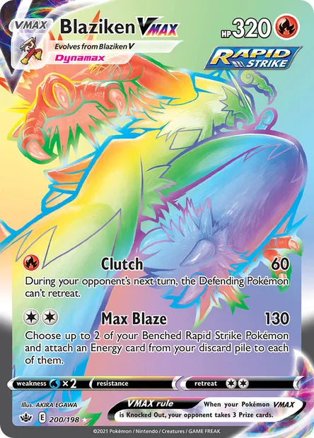 Blaziken VMAX, Pokémon card CRE 200 — Chilling Reign set