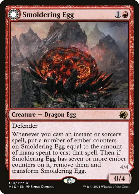 Smoldering Egg // Ashmouth Dragon, Magic card MID 159 — Innistrad: Midnight Hunt set