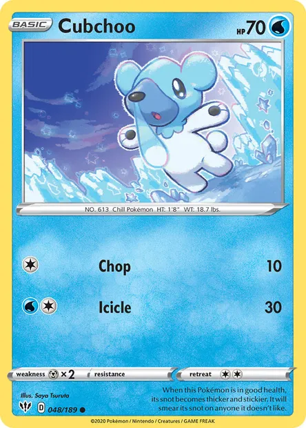 Cubchoo, Pokémon card DAA 48 — Darkness Ablaze set