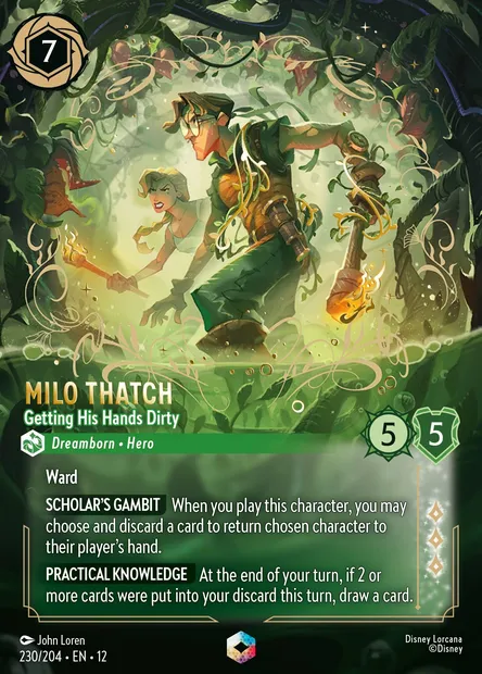 Milo Thatch - Getting His Hands Dirty, Disney Lorcana card CH12-230 — Wilds Unknown set