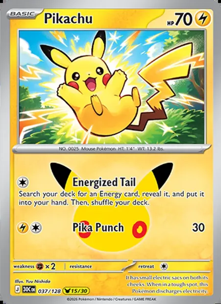 Pikachu, Pokémon card 30C 037 — 30th Celebration set