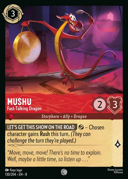 Mushu - Fast-Talking Dragon, Disney Lorcana card CH8-130 — The Reign of Jafar set