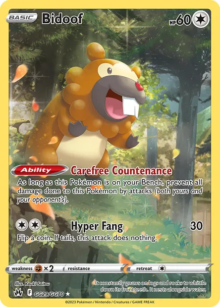Bidoof, Pokémon card CRZ GG29 — Crown Zenith set