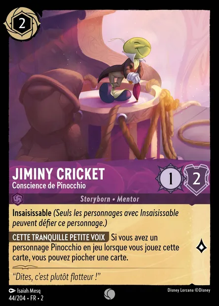 Jiminy Cricket - Conscience de Pinocchio, carte Disney Lorcana CH2-044 — extension L'Ascension des Floodborn