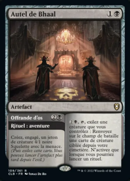 Autel de Bhaal // Offrande d'os, carte Magic CLB 109 — extension Commander Légendes : la bataille de la Porte de Baldur