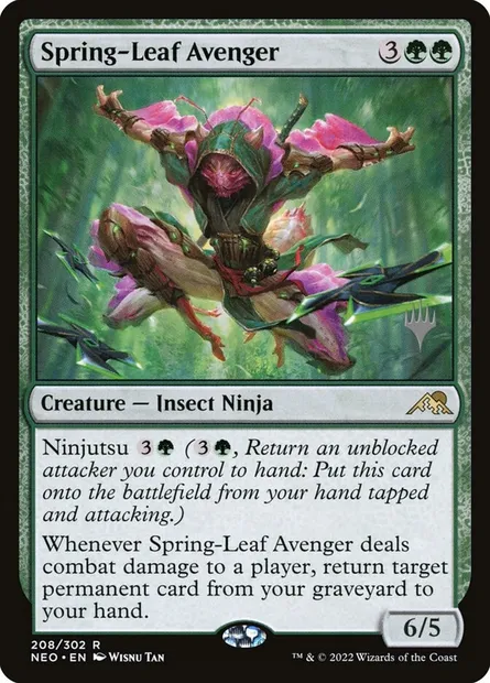 Spring-Leaf Avenger, Magic card PNEO 208p — Kamigawa: Neon Dynasty Promos set