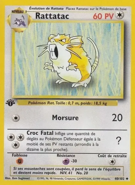 Rattatac, carte Pokémon BS 40 — extension Set de Base