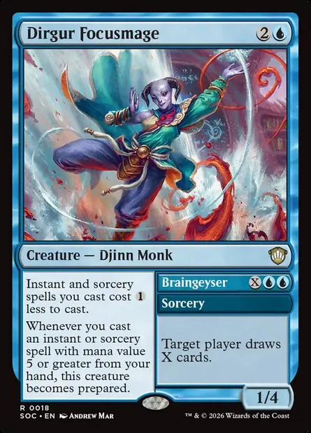 Dirgur Focusmage // Braingeyser, Magic card SOC 18 — Secrets of Strixhaven Commander set