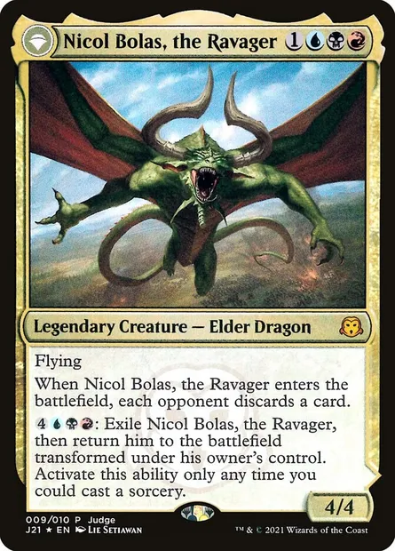 Nicol Bolas, the Ravager // Nicol Bolas, the Arisen, Magic card PJ21 9 — Judge Gift Cards 2021 set