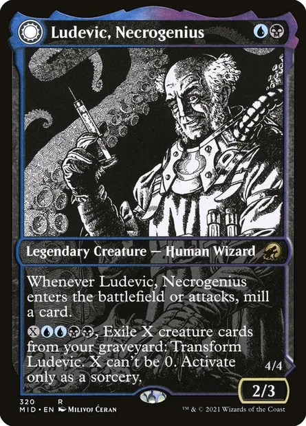 Ludevic, Necrogenius // Olag, Ludevic's Hubris, Magic card MID 320 — Innistrad: Midnight Hunt set