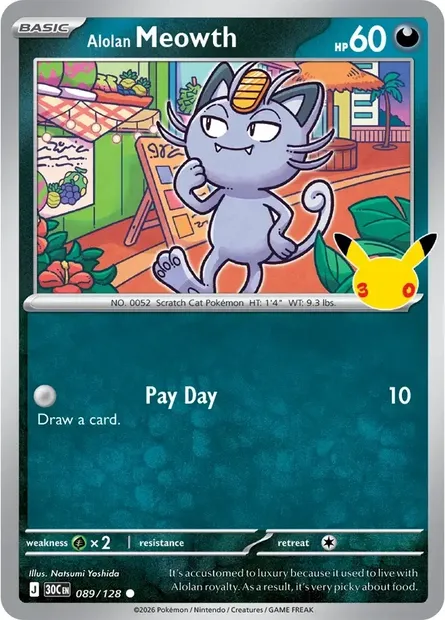 Alolan Meowth, Pokémon card 30C 089 — 30th Celebration set