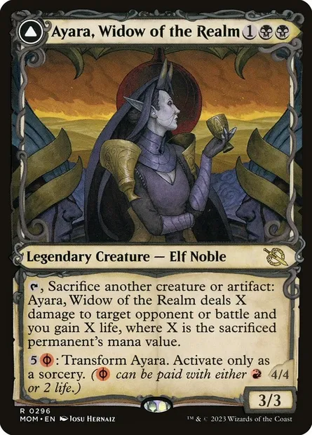 Ayara, Widow of the Realm // Ayara, Furnace Queen, Magic card MOM 296 — March of the Machine set