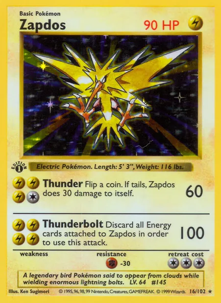 Zapdos, Pokémon card BS 16 — Base Set set