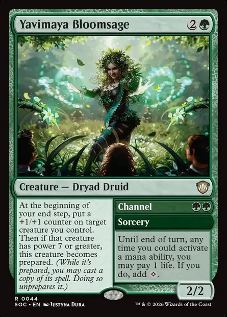 Yavimaya Bloomsage // Channel, Magic card SOC 44 — Secrets of Strixhaven Commander set