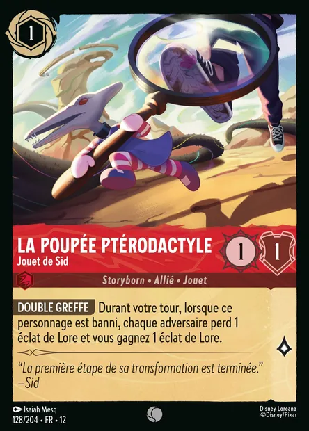 La poupée ptérodactyle - Jouet de Sid, carte Disney Lorcana CH12-128 — extension Contrées Inconnues