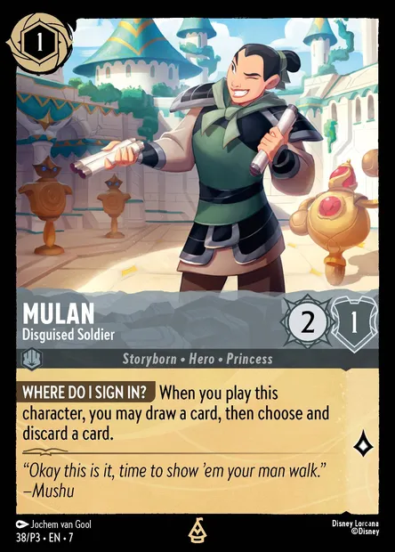 Mulan - Disguised Soldier, Disney Lorcana card P3-038 — P3 set
