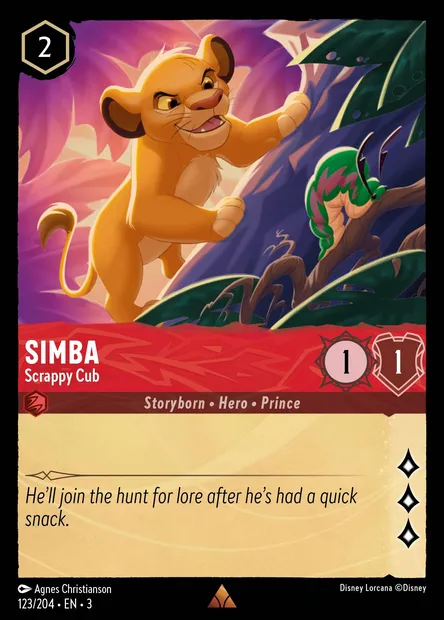 Simba - Scrappy Cub, Disney Lorcana card CH3-123 — Into the Inklands set