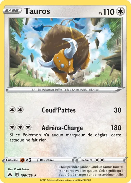 Tauros, carte Pokémon CRZ 106 — extension Zénith Suprême
