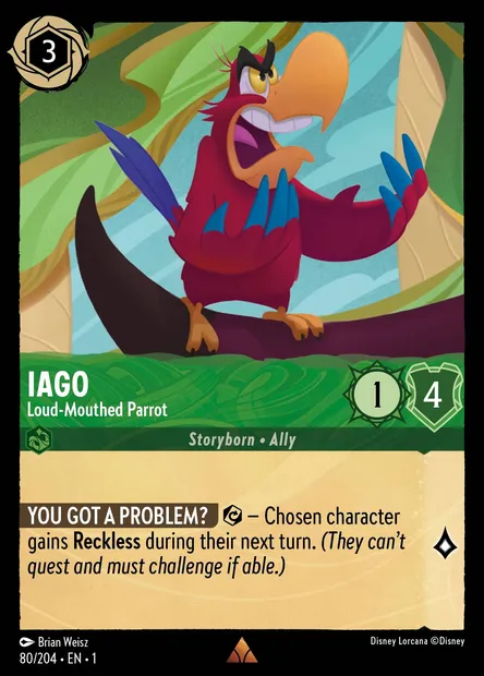 Iago - Loud-Mouthed Parrot, Disney Lorcana card CH1-080 — The First Chapter set