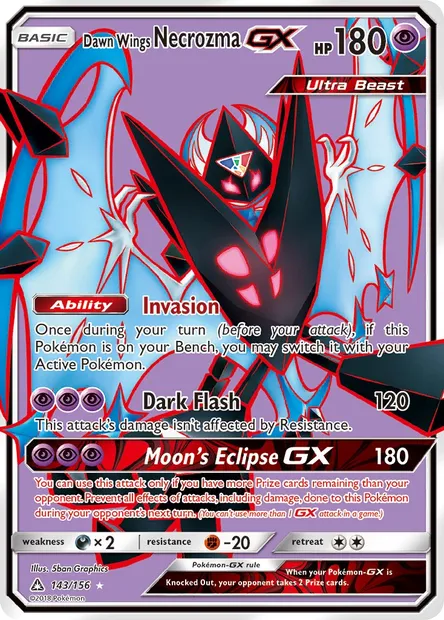 Dawn Wings Necrozma GX, Pokémon card UPR 143 — Ultra Prism set