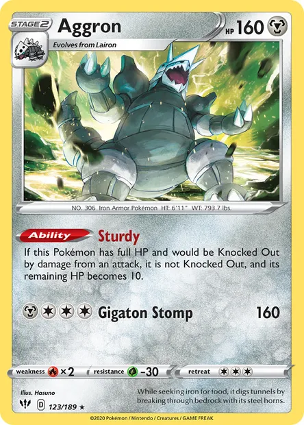 Aggron, Pokémon card DAA 123 — Darkness Ablaze set