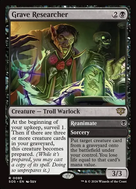 Grave Researcher // Reanimate, Magic card SOS 85 — Secrets of Strixhaven set