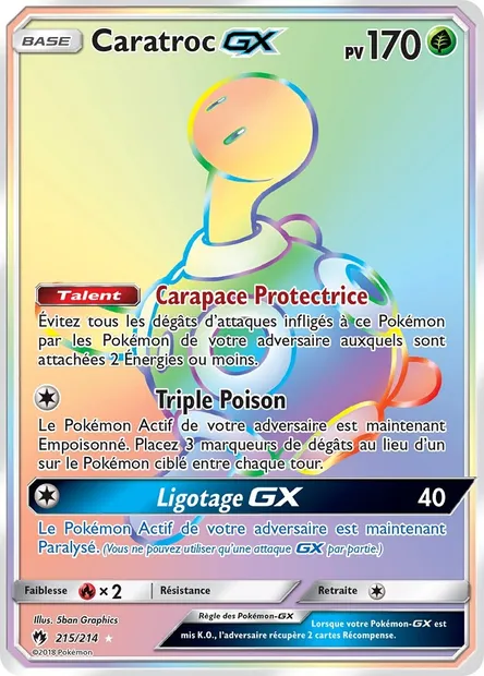 Caratroc GX, carte Pokémon LOT 215 — extension Tonnerre Perdu