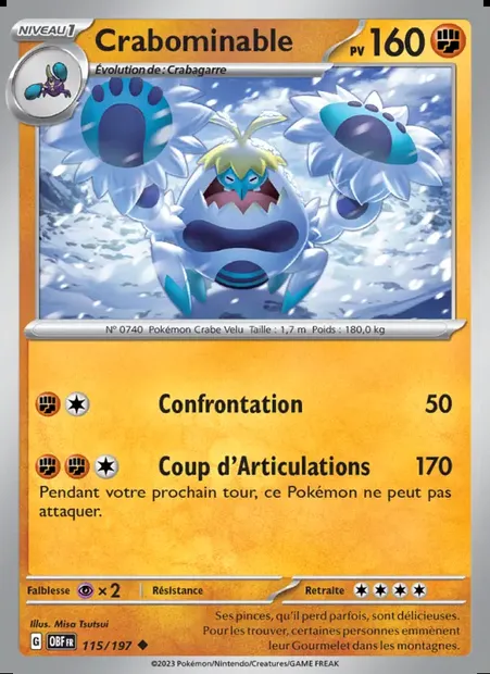 Crabominable, carte Pokémon OBF 115 — extension Flammes Obsidiennes