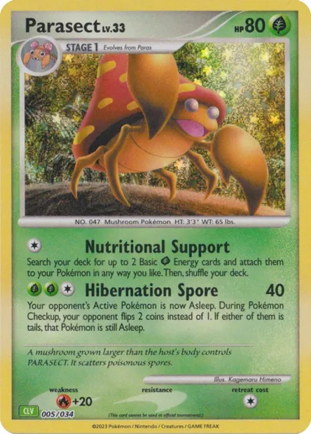 Parasect Lv.33, carte Pokémon CLV 005 — extension Pokémon TCG Classic: Venusaur & Lugia ex Deck