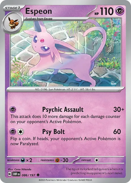 Espeon, Pokémon card OBF 086 — Obsidian Flames set