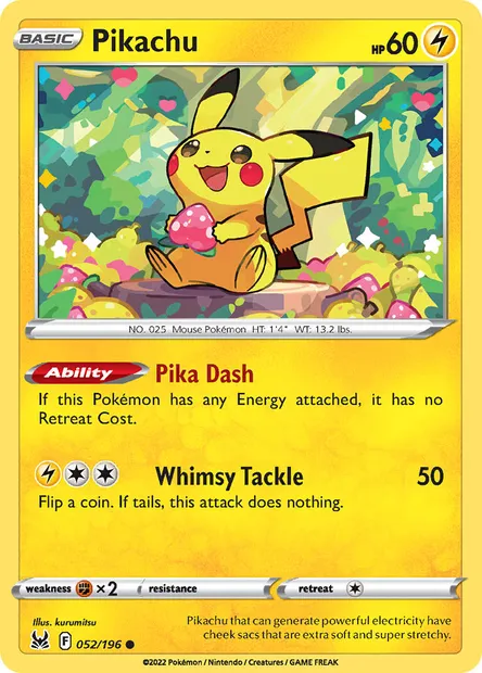 Pikachu, Pokémon card LOR 052 — Lost Origin set